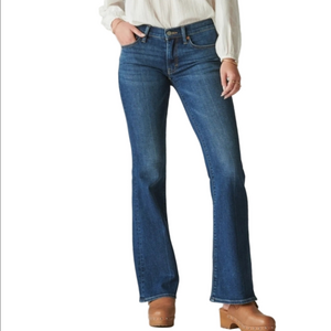 Lucky Brand Sofia Boot Long Medium Washed Blue Flare Wide Leg Low Rise Jeans 10